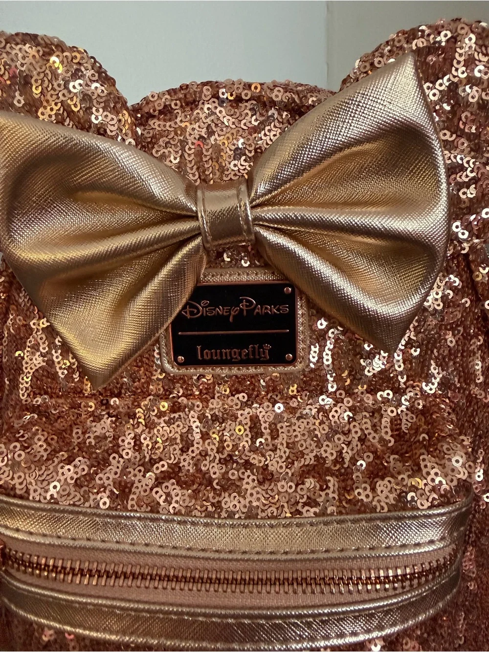 Loungefly Rose Gold Sequin Minnie Ear Mini Backpack